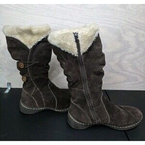 BareTraps Women's SZ 11 Esha Suede Leather Boots Zip Up Brown Faux Fur Lined
